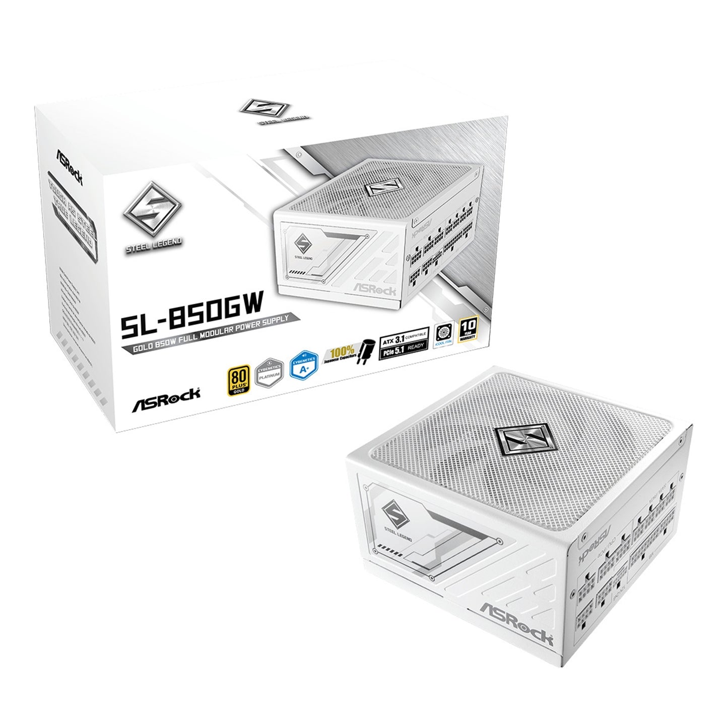ASRock Steel Legend SL-850G 850W ATX Power Supply Unit, 80 Plus Gold Certified, 120mm Silent Cooling Fan, High Efficiency PSU