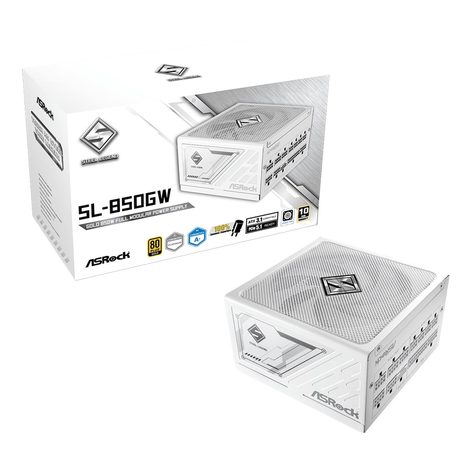 ASRock Steel Legend SL-850G 850W ATX Power Supply Unit, 80 Plus Gold Certified, 120mm Silent Cooling Fan, High Efficiency PSU