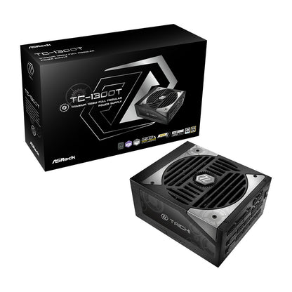 ASRock TC-1300T 1300W ATX, Power Supply Unit, 80 PLUS TITANIUM Certified. 135mm Striped Axial FDB Fan, High Efficiency PSU