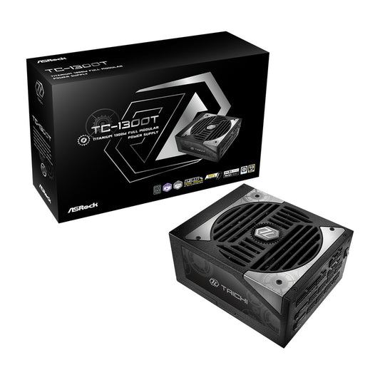 ASRock TC-1300T 1300W ATX, Power Supply Unit, 80 PLUS TITANIUM Certified. 135mm Striped Axial FDB Fan, High Efficiency PSU