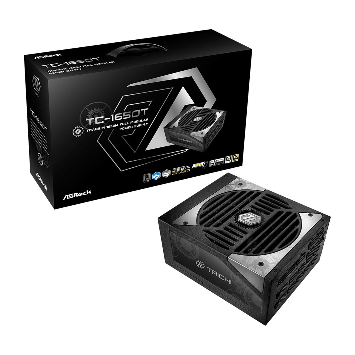 ASRock TC-1650T, 1600W ATX Power Supply Unit, 80 PLUS TITANIUM Certified. 135mm Striped Axial FDB Fan, High Efficiency PSU