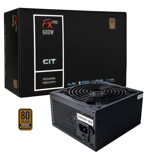 CiT 600W ATX Power Supply, 80+ Efficiency, 120mm Silent Fan, Active PFC, PCIe, SATA & Molex Connectors, Black PSU for Gaming & Desktop PC