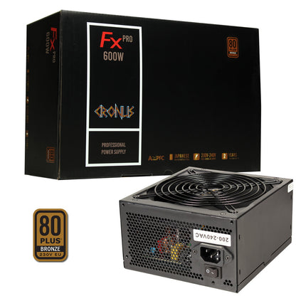 CRONUS 600ATV FX PRO 600W PSU, 140mm Silent Cooling Fan, 80 PLUS Bronze, Non Modular, Flat Black Cables, Supreme Performance